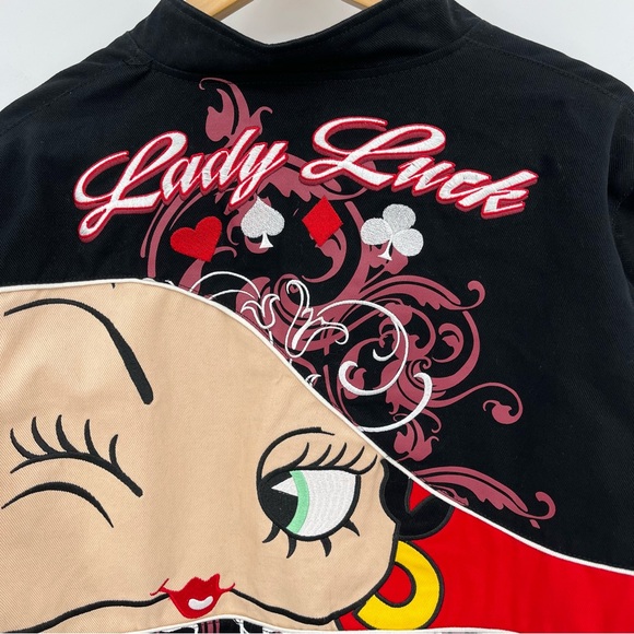 Betty Boop Black and Red A Kiss For Luck Varsity Jacket - Picture 8 of 12